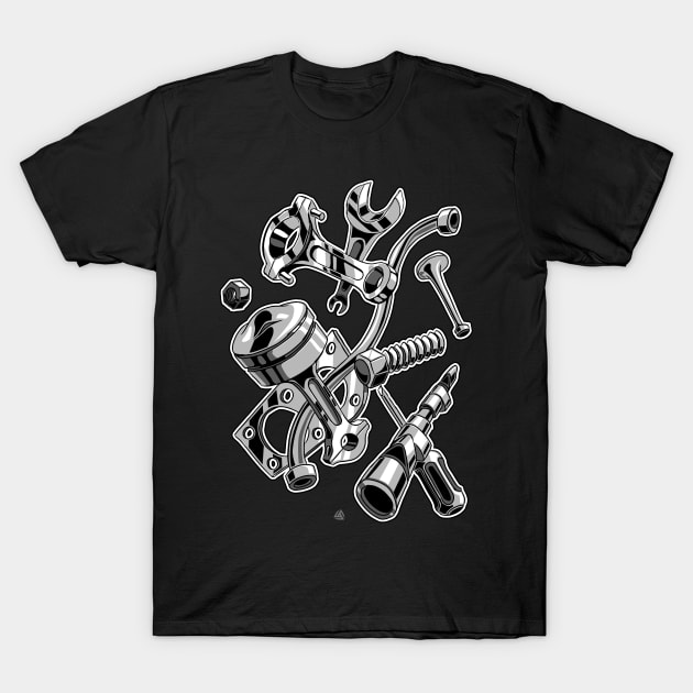 Machine parts and tools illustration part 1 - engine T-Shirt by ASAKDESIGNS